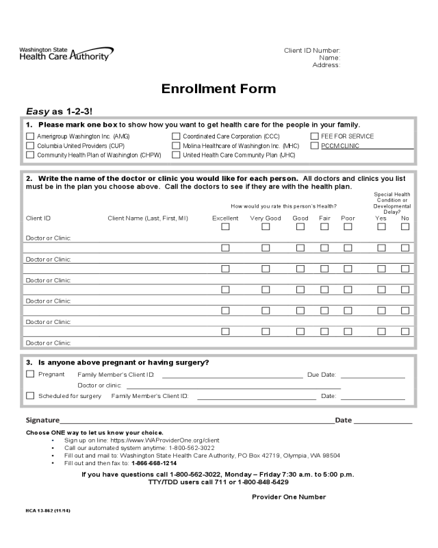 Enrollment Form - Washington