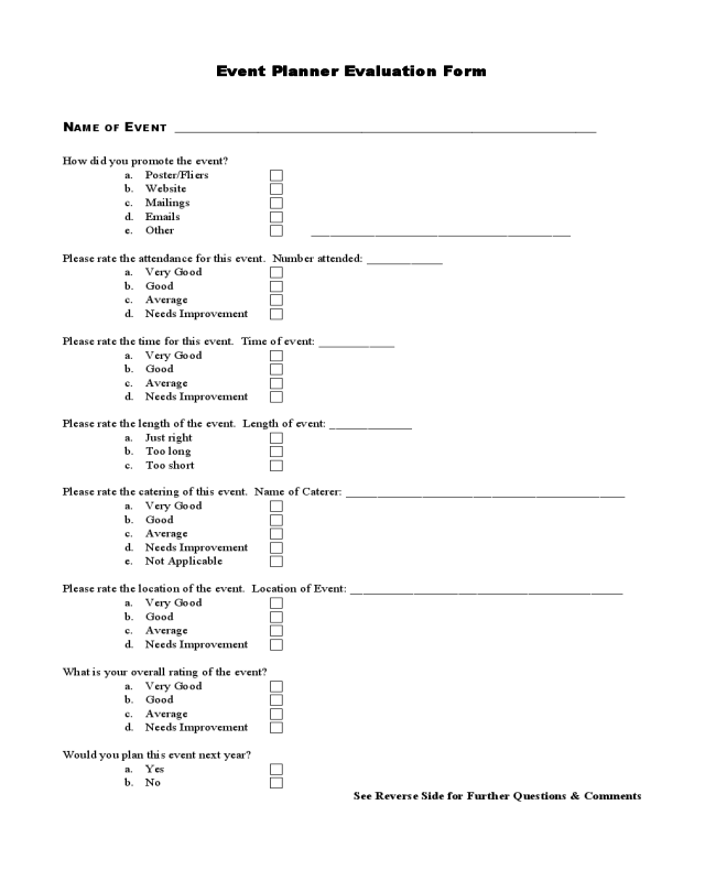Event Planner Evaluation Form