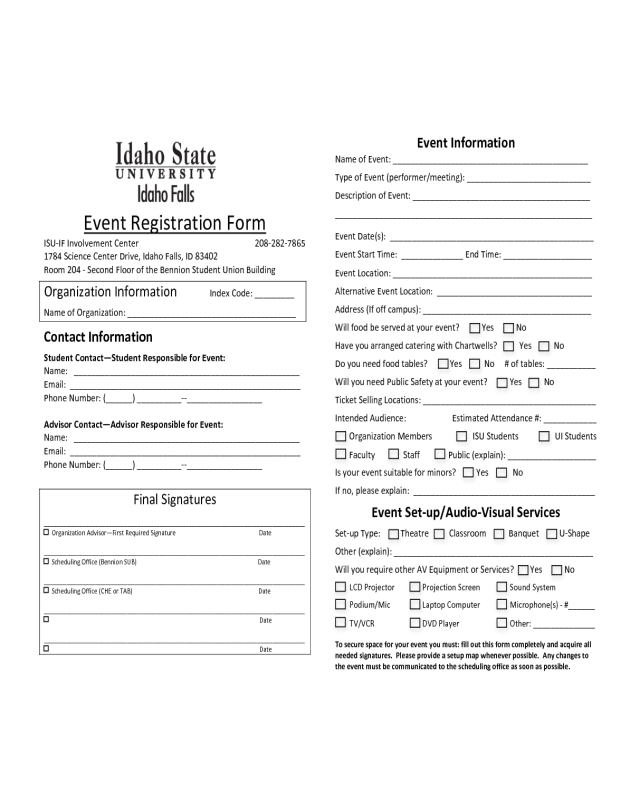 Event Registration Form - Idaho State University
