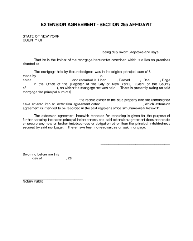 Extension Agreement - Section 255 Affidavit