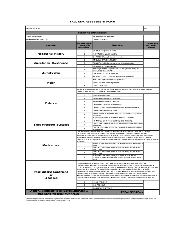 2024 Fall Risk Assessment Form Fillable Printable PDF Forms Handypdf