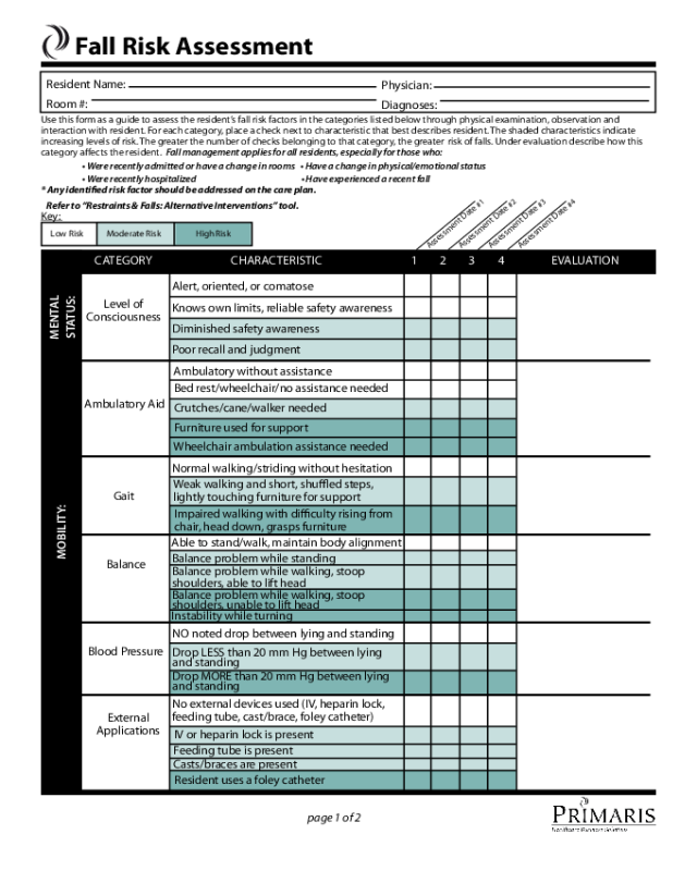 Fall Risk Assessment Template Page1 