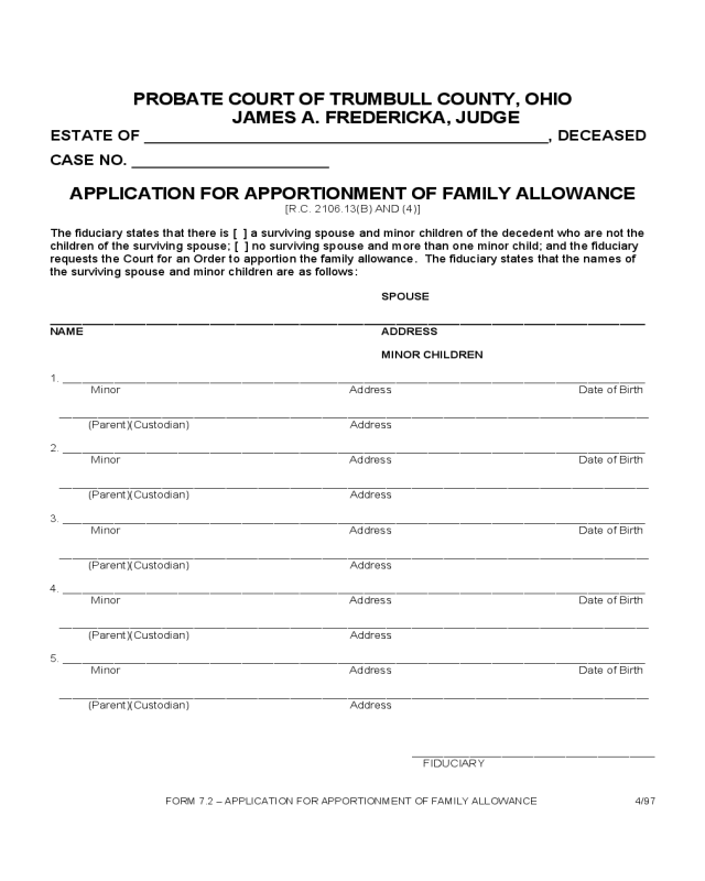 Family Allowance Form - Ohio