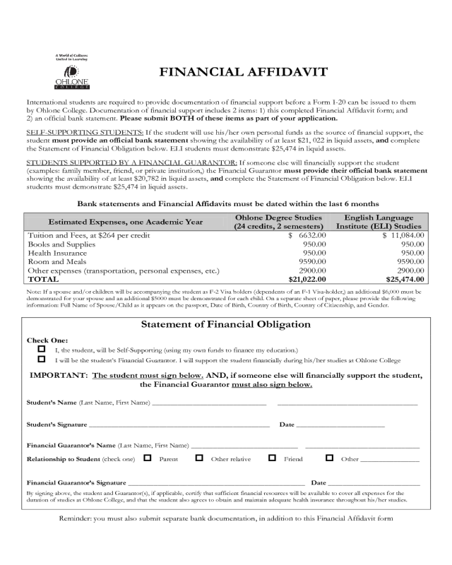 Financial Affidavit - Ohlone College