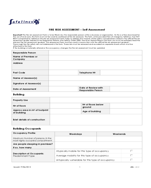 2022 Fire Risk Assessment Form Fillable Printable Pdf And Forms