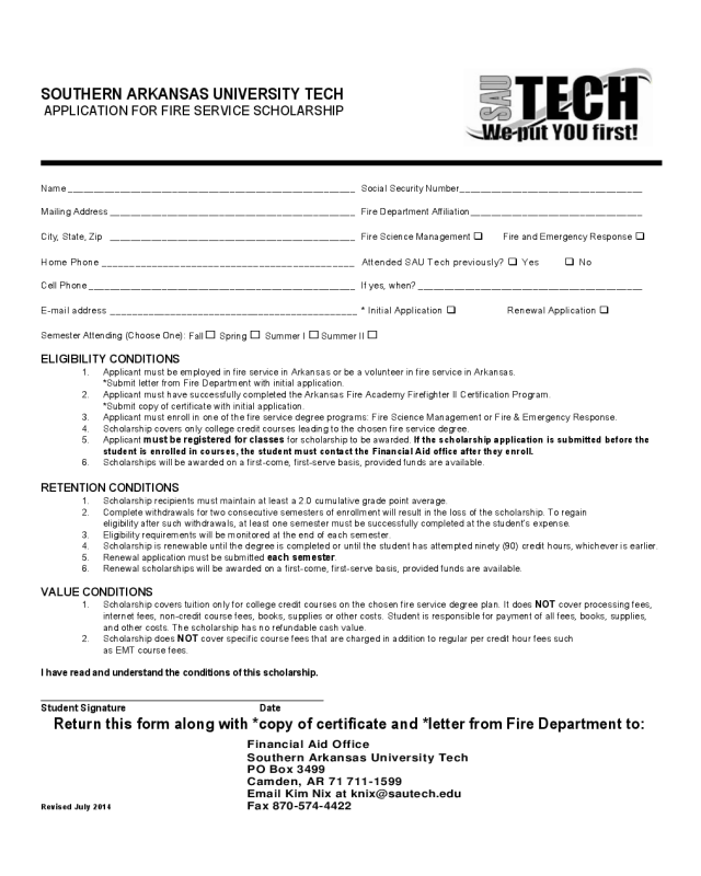 Fire Service Application Form - Arkansas