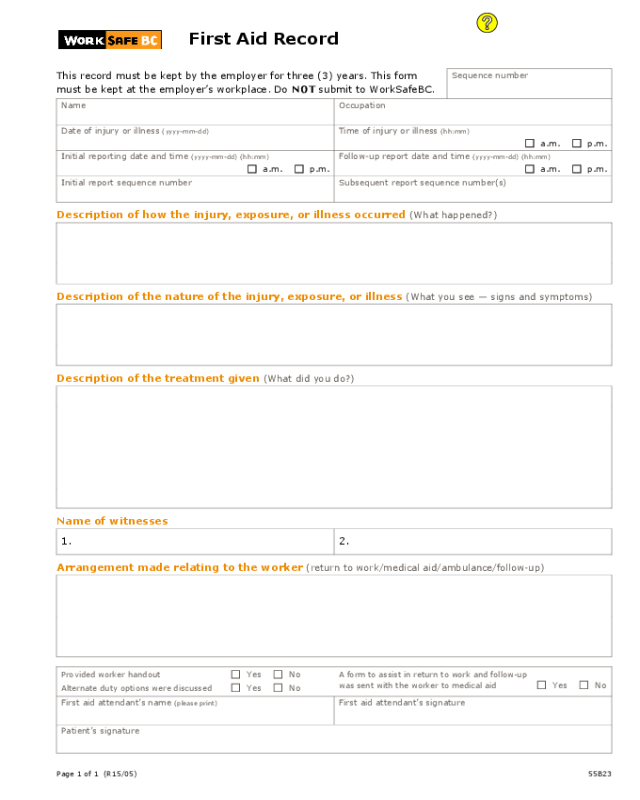 First Aid Record Form