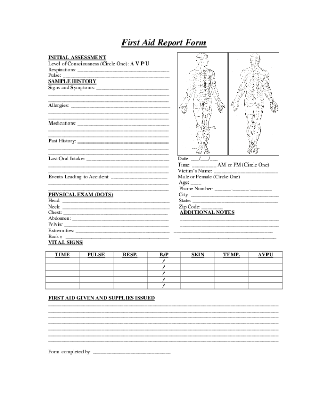 First Aid Report Sample Form