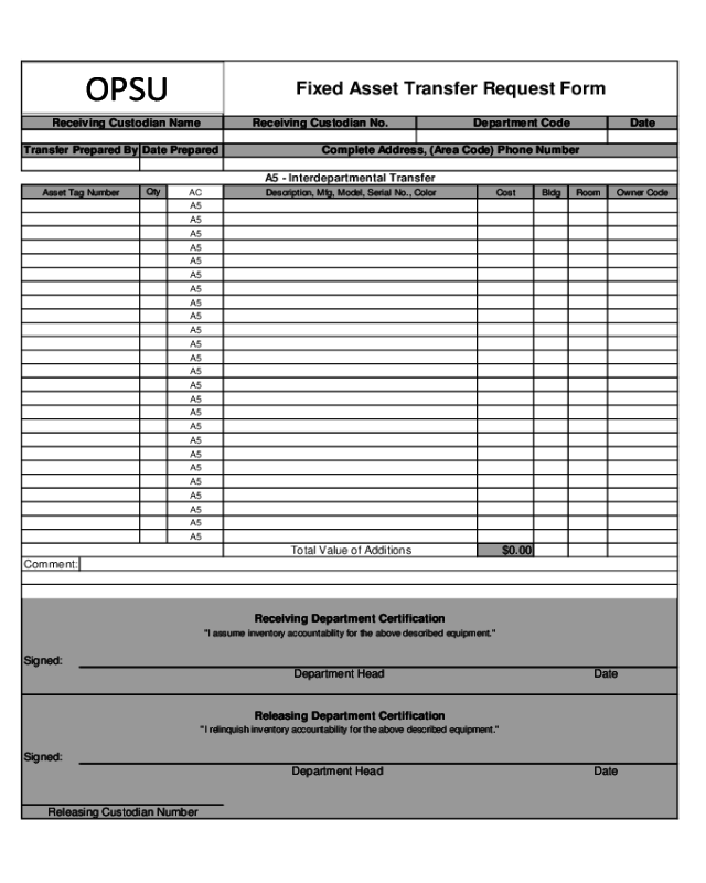 Fixed Asset Transfer Request Form - Oklahoma