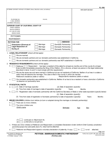 FL-100 Petition - Marriage/Domestic Partnership - California - Edit ...