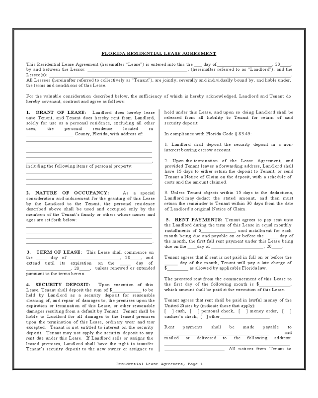 Florida Residential Lease Agreement Edit, Fill, Sign Online Handypdf