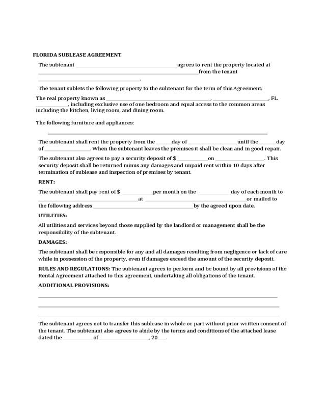 Florida Sublease Agreement - Edit, Fill, Sign Online | Handypdf