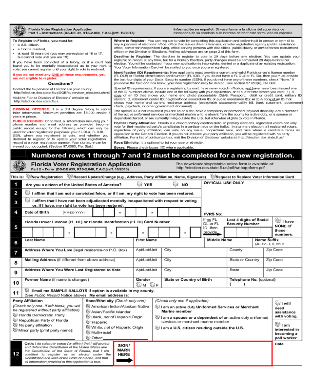 Florida Voter Registration Application