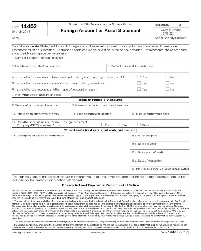 Foreign Account or Asset Statement