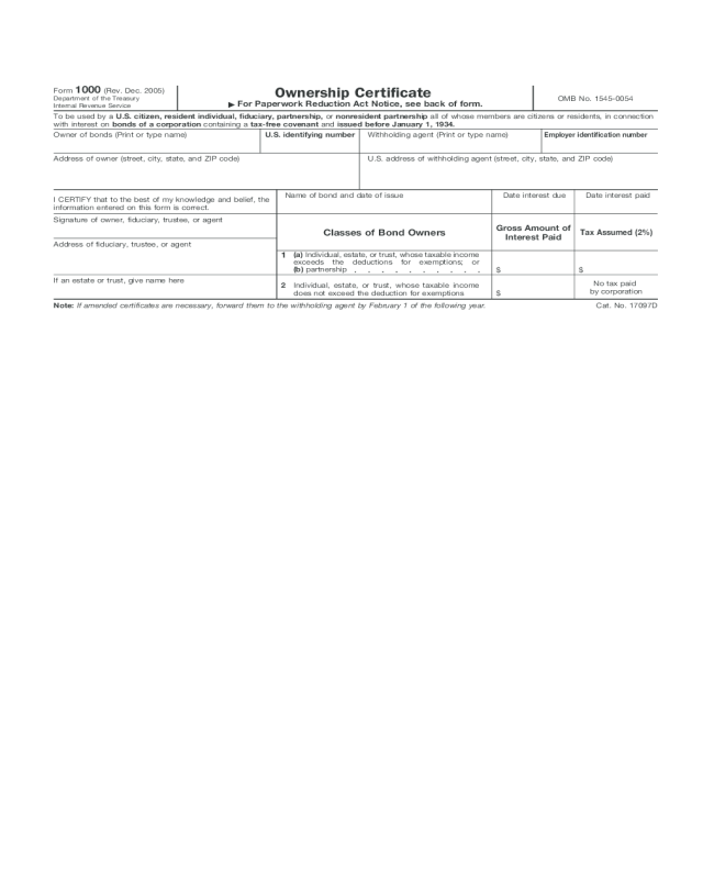 Form 1000 - Ownership Certificate Form (2005)