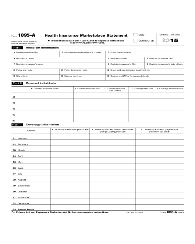 Form 1095-A - Health Insurance Marketplace Statement (2015)