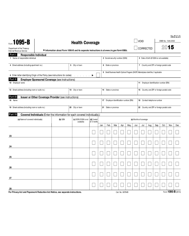 Form 1095 B Health Coverage 2015 Edit Fill Sign Online Handypdf