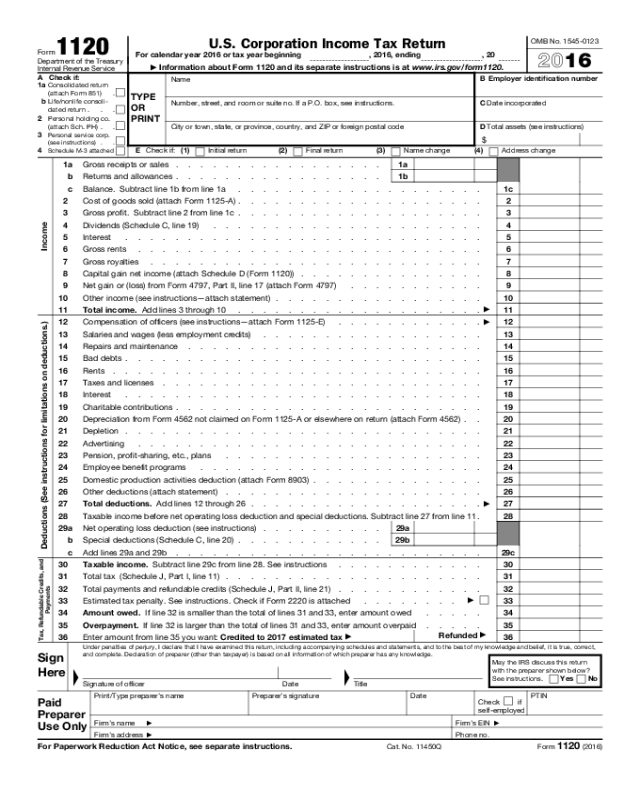 Form 1120 - Edit, Fill, Sign Online | Handypdf