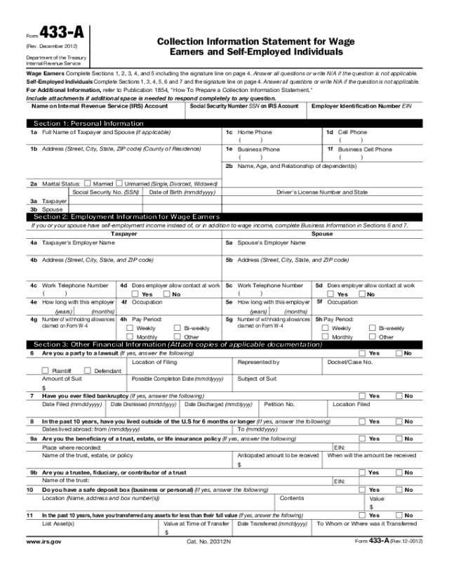 Form 433a Fillable - Printable Forms Free Online