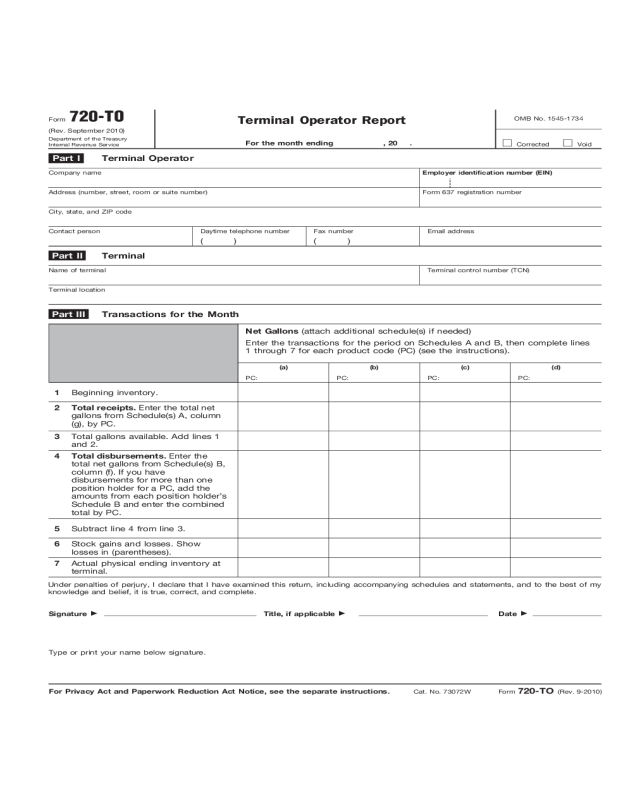 Form 720-TO - Terminal Operator Report (2010)