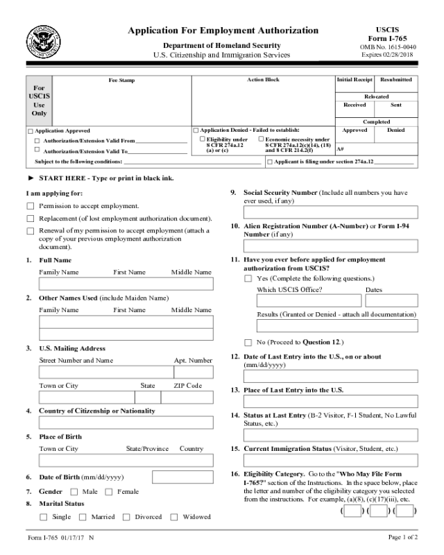 Form I 765 Printable