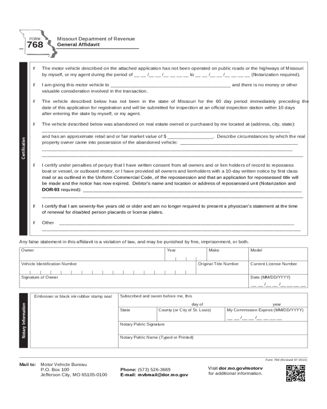 General Affidavit Form - Missouri Department of Revenue