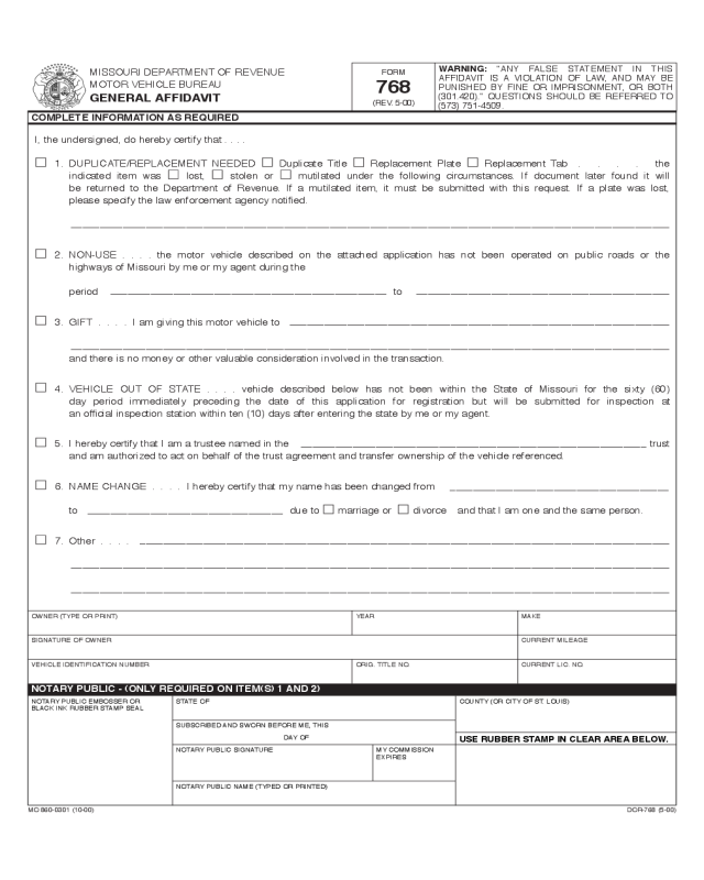 General Affidavit Form - Missouri Department of Transportation