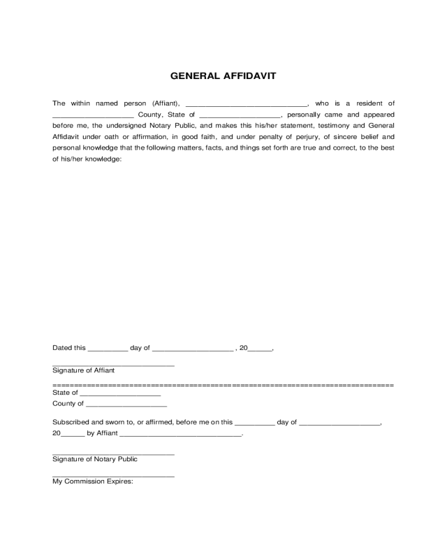 General Affidavit Form Sample