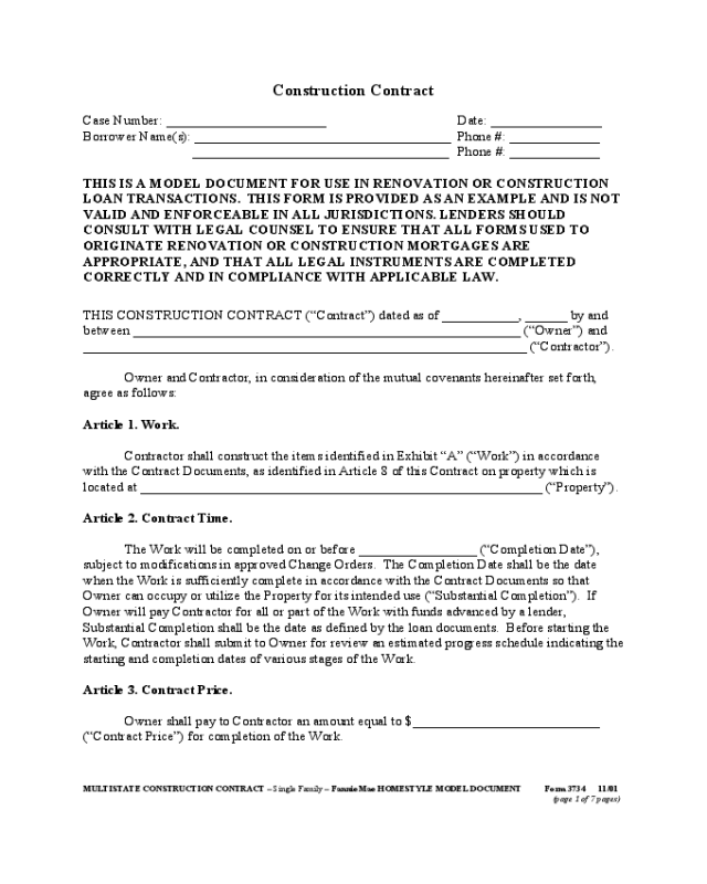 General Construction Contract Form