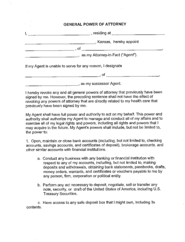 General Power of Attorney - Kansas - Edit, Fill, Sign Online | Handypdf