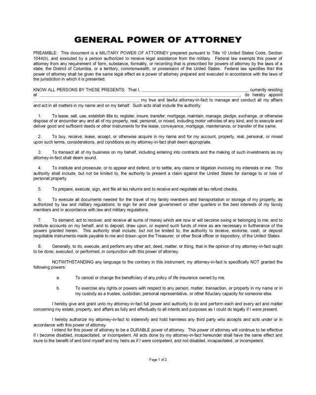 59 Printable General Power Of Attorney Form Templates