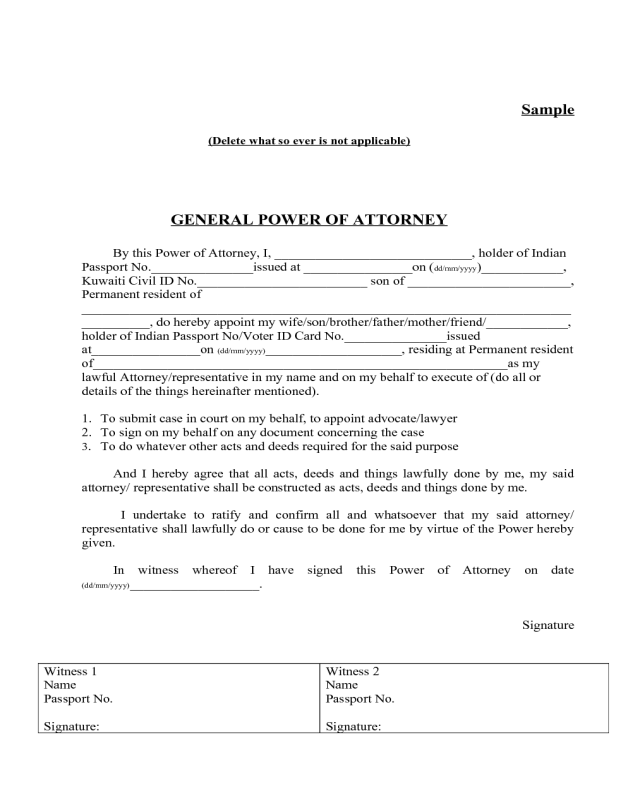 General Power of Attorney Sample