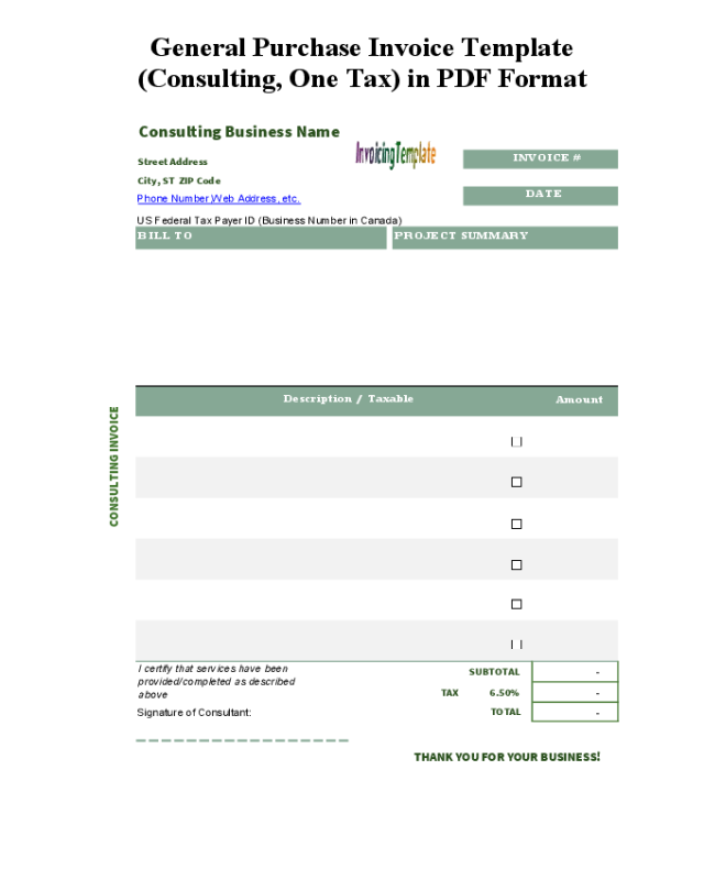 General Purchase Invoice Template