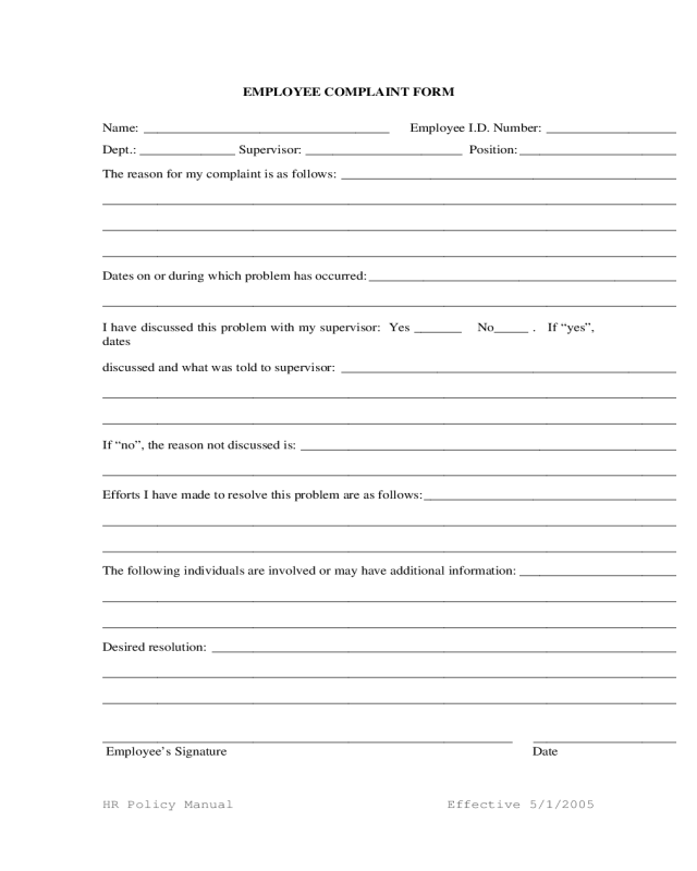Generic Employee Complaint Form