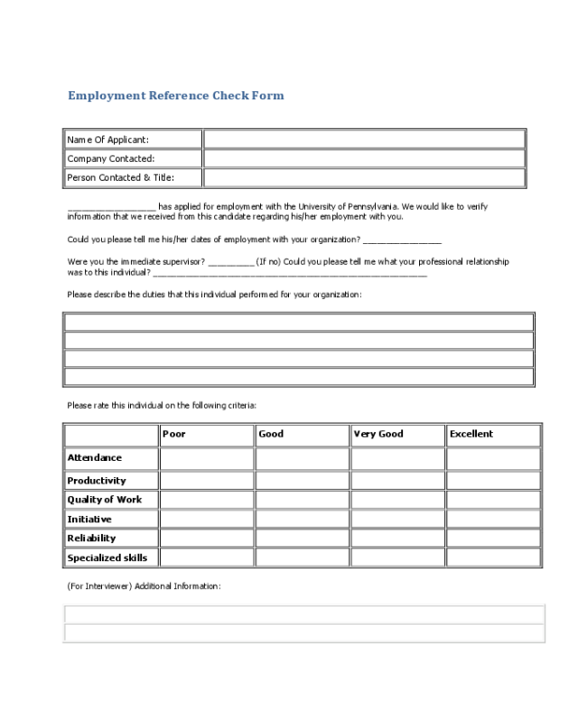 2022 Employee Reference Check Form Fillable Printable Pdf And Forms 6452 Hot Sexy Girl 6951