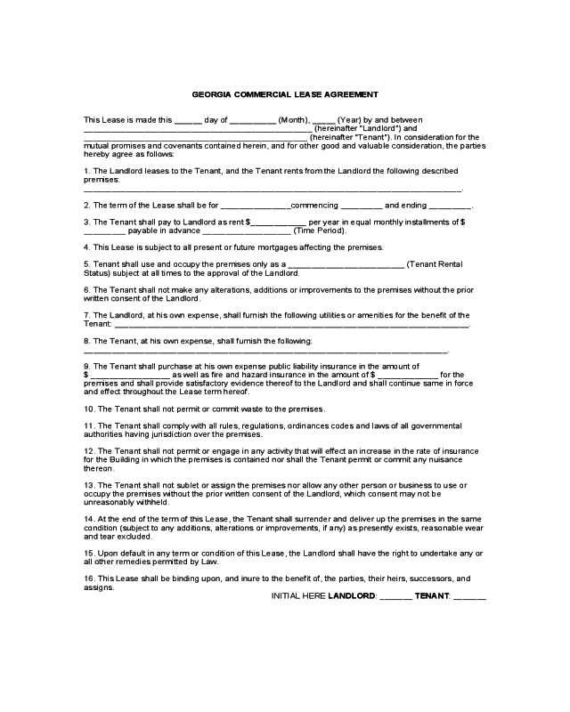 georgia commercial lease agreement form edit fill sign online handypdf