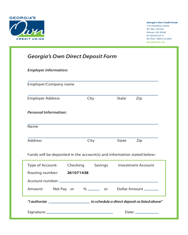 Georgia's Own Direct Deposit Form - Georgia