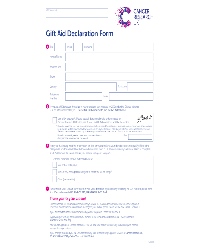 Gift Aid Declaration Form - UK