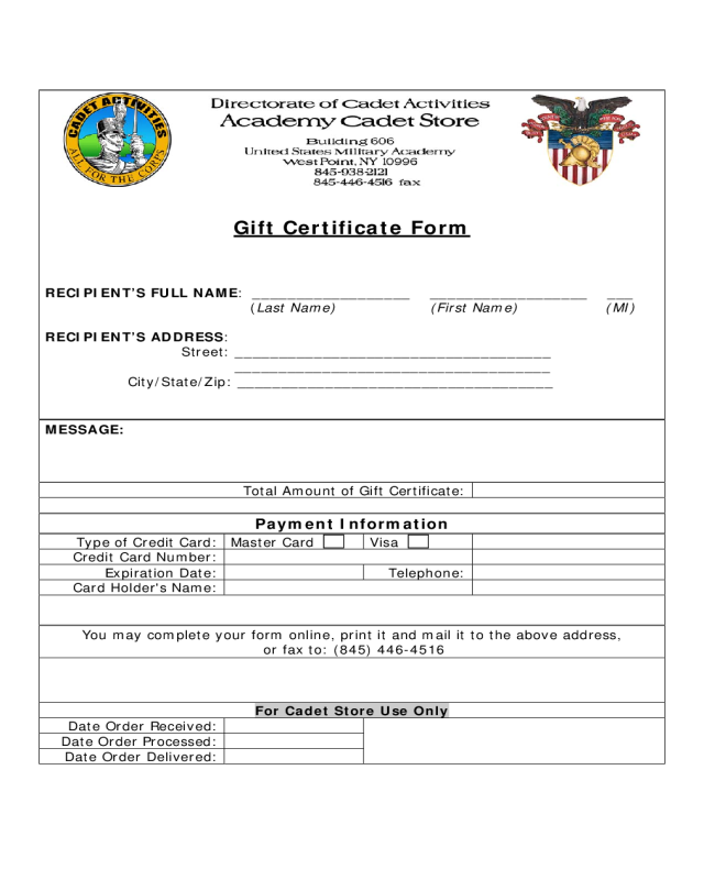 Gift Certificate Form - New York
