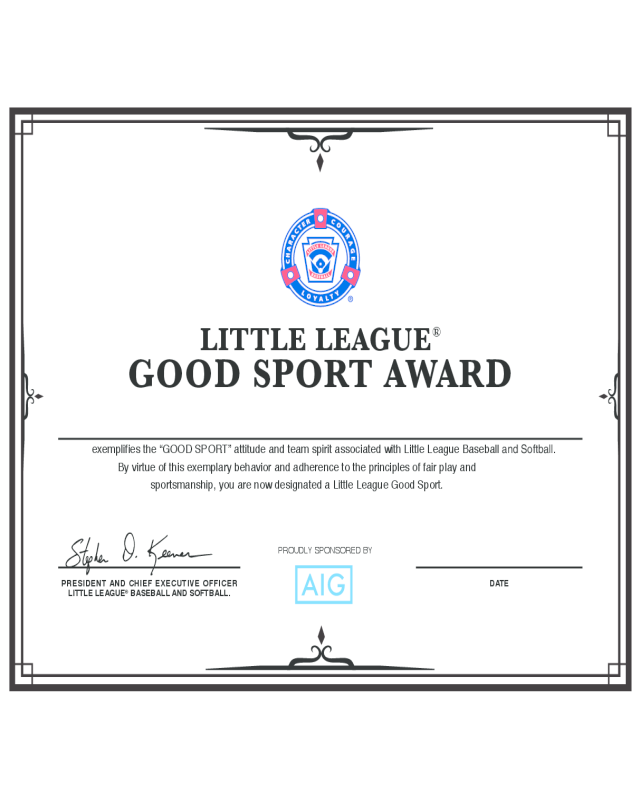Good Sport Certificate - Little League