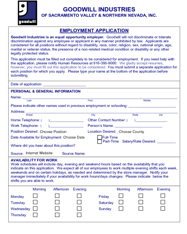 Goodwill Application Form