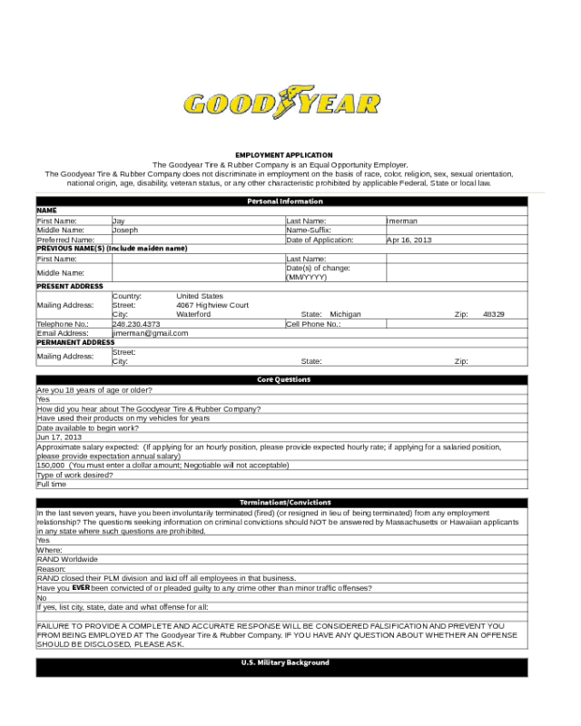 Goodyear Application Form