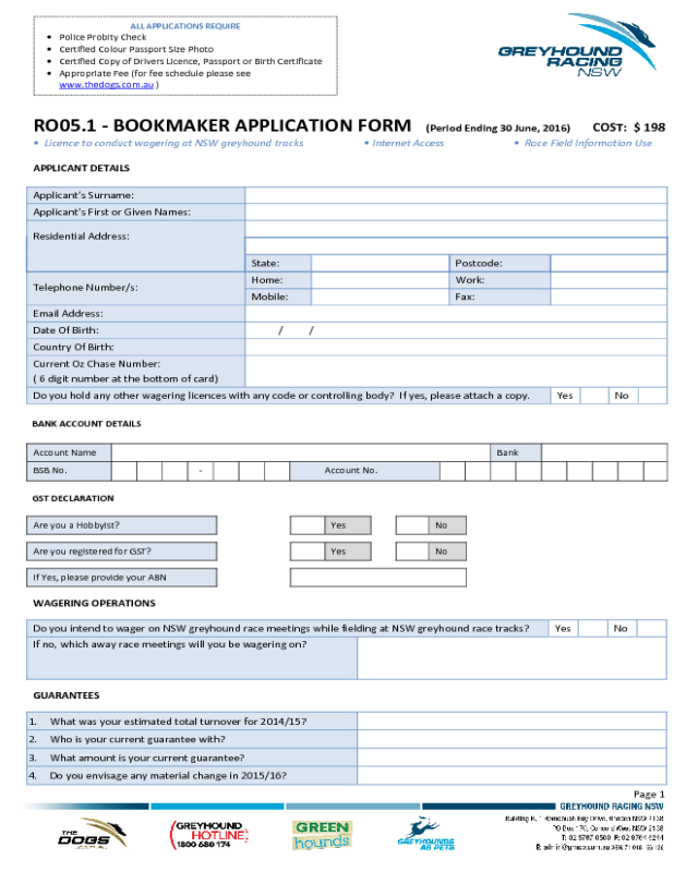 Greyhound Application Form