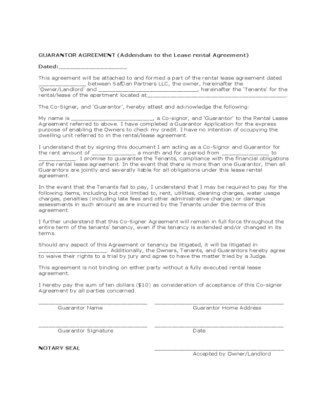 GUARANTOR AGREEMENT SAMPLE FORM