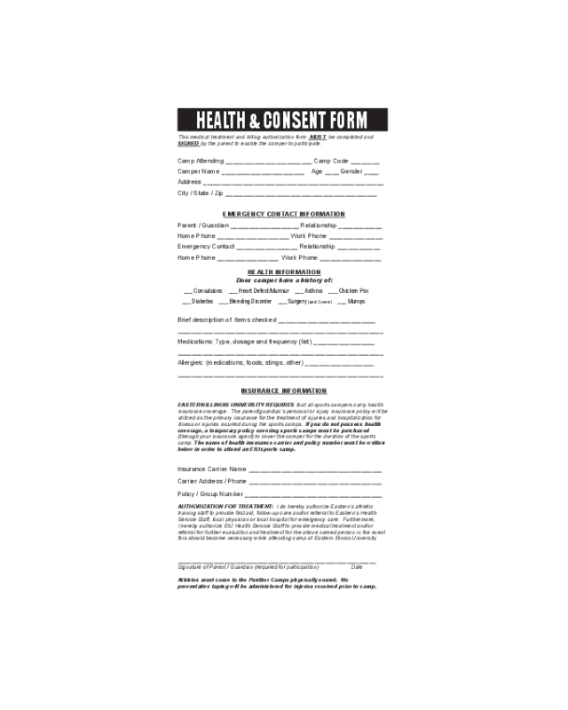 Health and Consent Form Sample