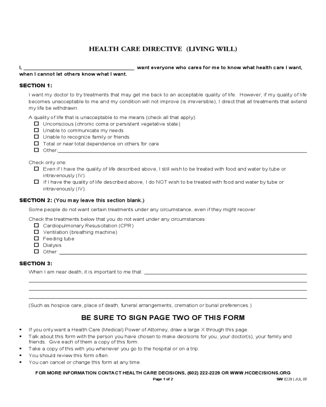 Health Care Directive Living Will Edit Fill Sign Online Handypdf