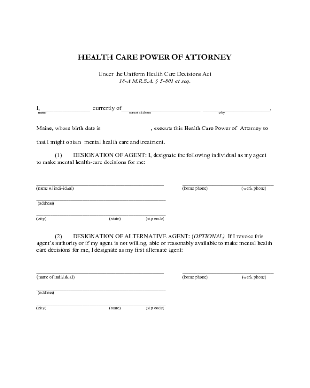 Health Care Power of Attorney - Maine
