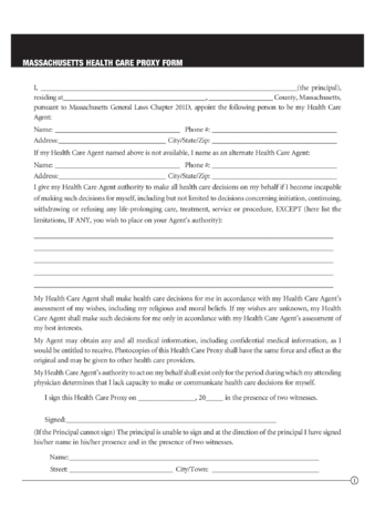 2024 Health Care Proxy Form Fillable Printable PDF Forms Handypdf   Health Care Proxy Form Massachusetts Page1 M 