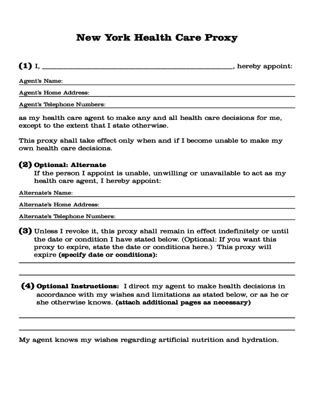 Health Care Proxy Form - New York City