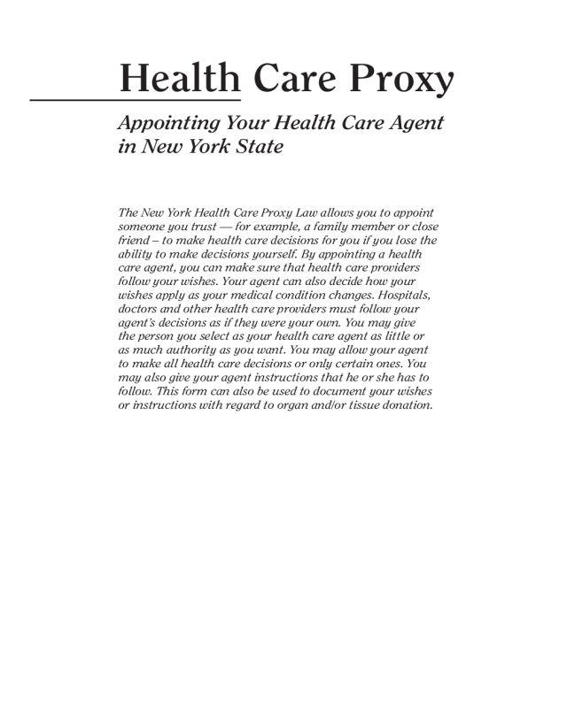 Health Care Proxy Form - New York